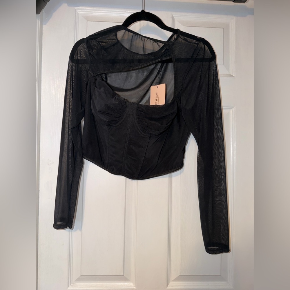 Mesh Corset Long Sleeve Top